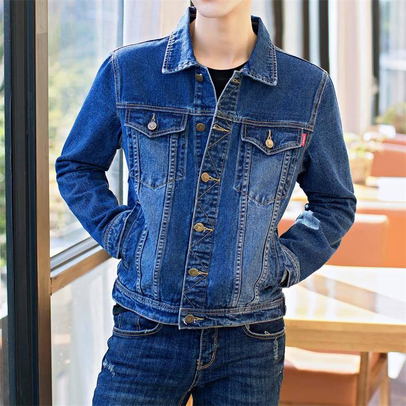 Mens Denim Jacket Trendy Fashion Hip Hop Streetwer Ripped Denim Jacket Men Jeanc Jacket Cowboy Coats