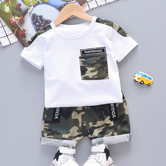 Children's Camouflage Short Sleeve T-shirt Set Summer Korean Style Boy Girl Children's Clothing Baby's Clothing Shorts Suit