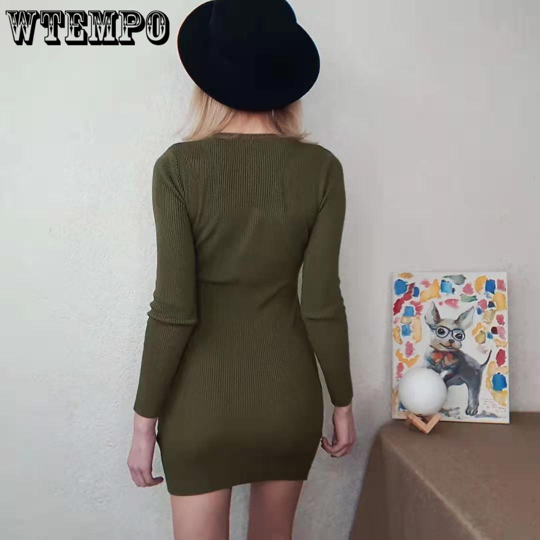 Spring  Autumn Women's Slim Knit Dress Long-sleeved Sexy Bodycon Dress Button Sweater Dress for Inner Outer Wear