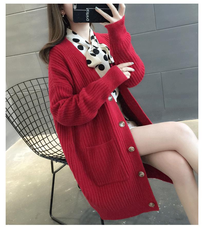 Sweater Coat Women's Autumn and Winter Korean-style Loose-Fit Mid-length Outdoor Knitted Cardigan