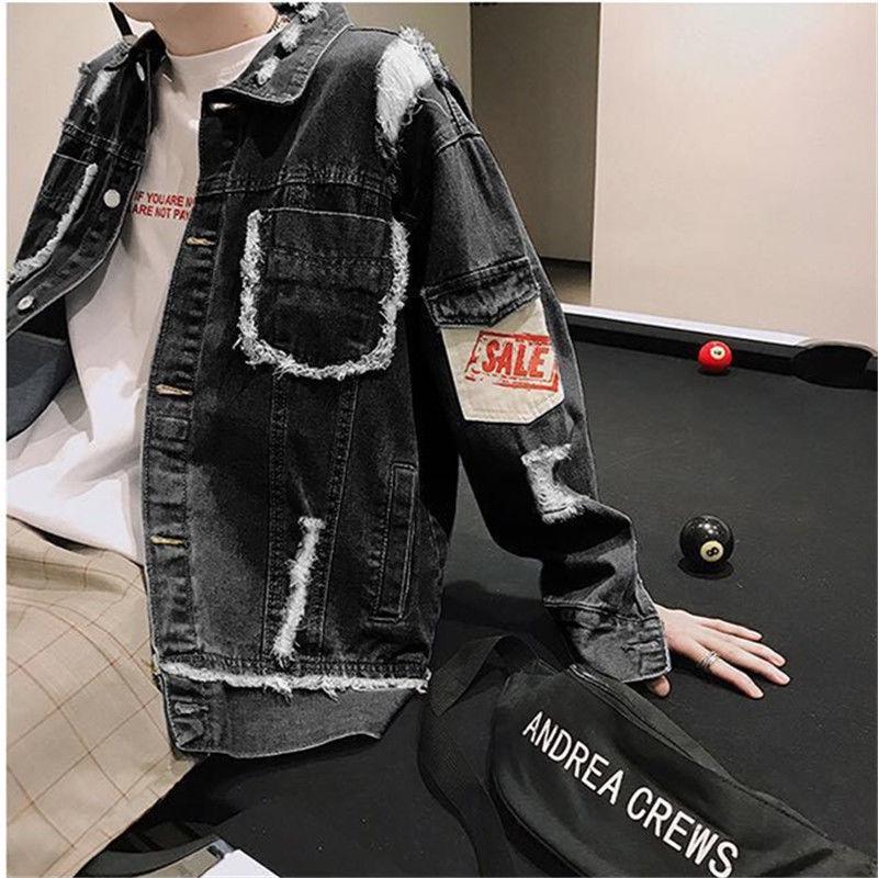 Plus size men's clothing jacket spring and autumn denim jacket men's loose trend hole jacket