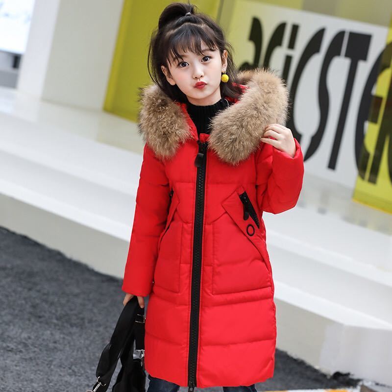 Girls' Warm and Windproof Winter Coat Mid-length Thick and Down Padded Jacket