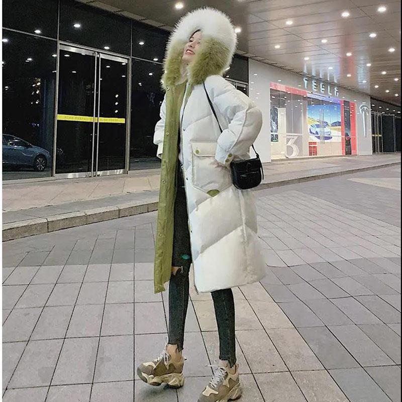 Women's Over-the-knee Mid-length Padded Coat Winter Coat Thick Padded Coat Big Fur Collar Loose Bread Parkas