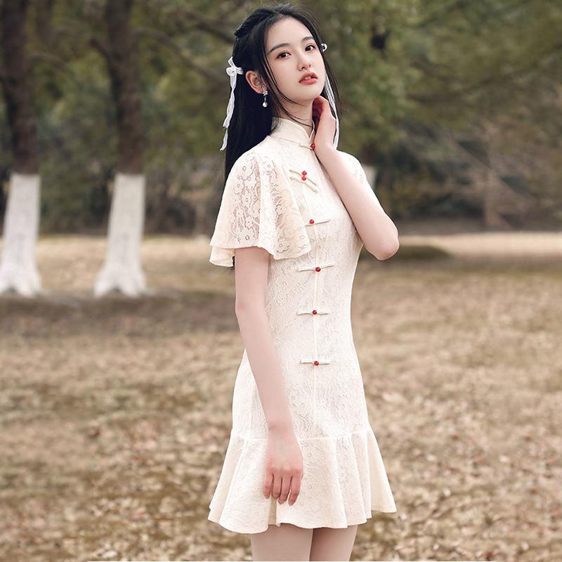 Cheongsam Improved Everyday Dress Women's Summer Young Style Little Fresh Girl Fishtail Skirt