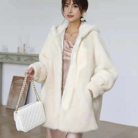 Imitated Mink Velvet Coat Women's Mid-length Autumn and Winter Haining Mink Coat Thickened Large Size Fur Coat Was Thin