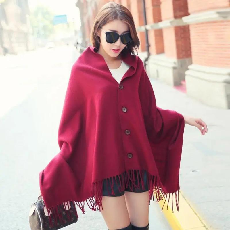 Women's Autumn Winter Multifunctional Shawl Scarf with Buckle Korean Style Warm Imitation Cashmere Scarf Air Conditioning Shawl Padded Cloak Jacket