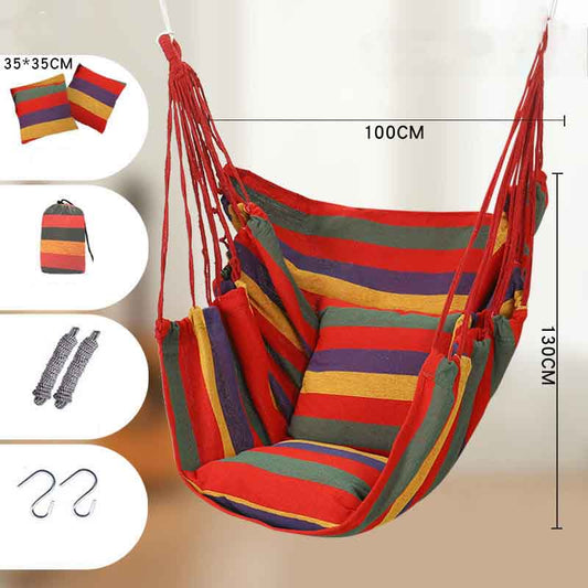 Striped Canvas Hammock Sling Swing Indoor and Outdoor Thickened Canvas Cradle Chair Including Pillow