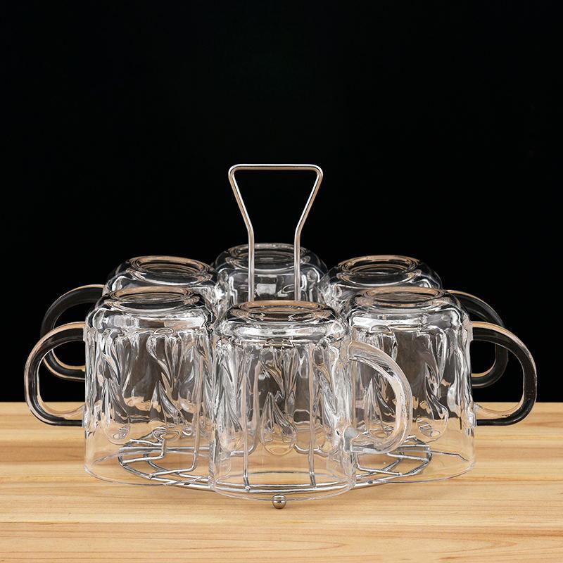 Glass Cup Set Lead-free Drinking Glass 6 Beer Glasses Milk Drinking Glass Heat-resistant Belts Living Room Tea Cups for Household Use