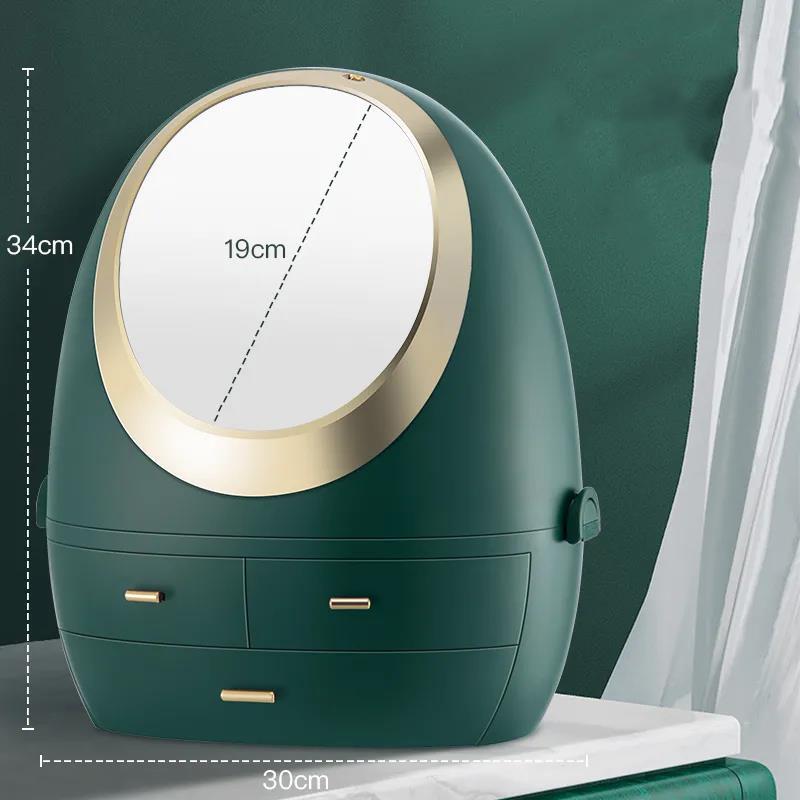 Egg Shape LED Light Desktop Organizer HD Mirror Makeup Organizer Creative Cosmetic Storage Box Protable Beauty Box