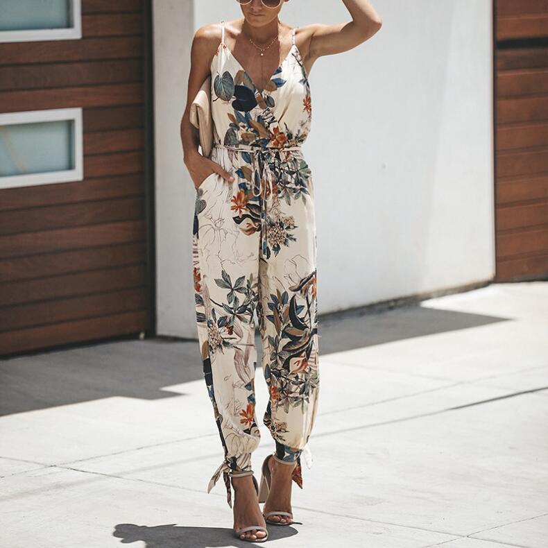 2019 V-Neck Sexy Bodysuits Women Floral Print Playsuit Overalls Spring Summer Jumpsuit