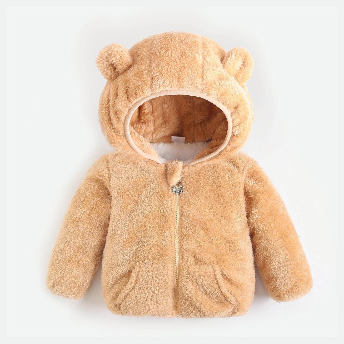 Children's Jacket Boys and Girls Autumn and Winter Padded Cotton Clothes Baby Children Coral Fleece Children's Hooded Plus Velvet Padded Jacket