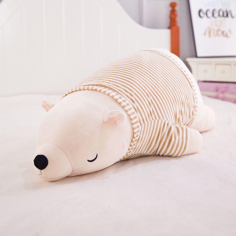 Lovely Striped Clothes Polar Bear Plush Toy Soft Lying Bear Pillow Sleeping Pillow Plush Doll Children Gifts