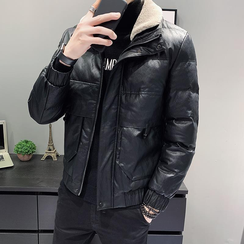 Leather Cotton Jacket Men's Winter Tide Brand Fashion Thickening Short Cold-proof Wild Warm Jacket