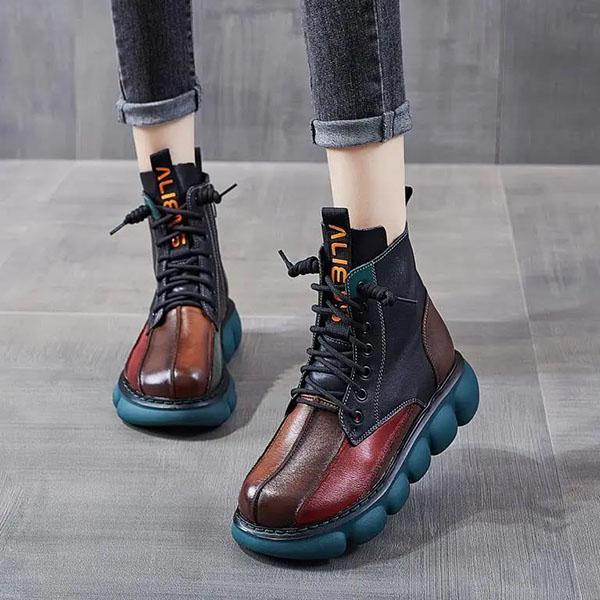 Women's Winter Flat Bottomed Short Boots Soft Soled Warm Cotton Shoes Contrast Color Versatile Snow Boots