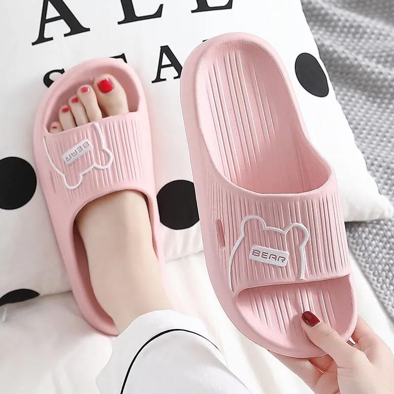 Bear Couple Slippers Indoor Simple Thick Bottom Sandals and Slippers Men's Outdoor Flip-flops Women's Home Non-slip Soft Mute Bathroom Bath Slippers