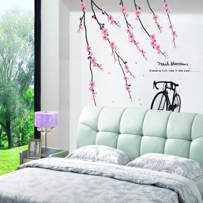 romantic bedroom room decorated hanging flower bicycle removable TV background wall sticker