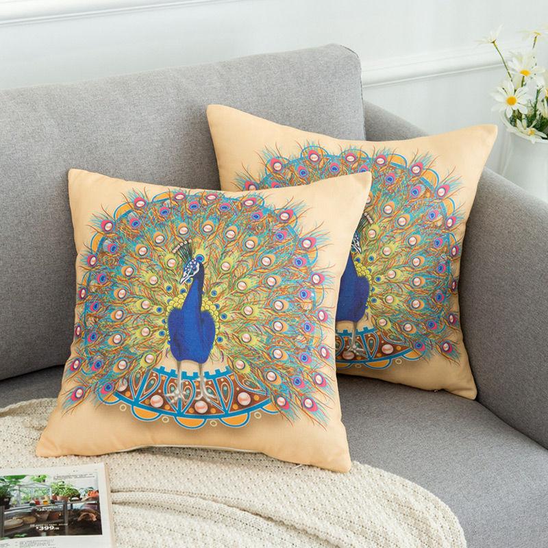 2pcs/set European Luxury Peacock Print Pillowcase + Cushion Cover Living Room Sofa Cushion Cover Home Decoration