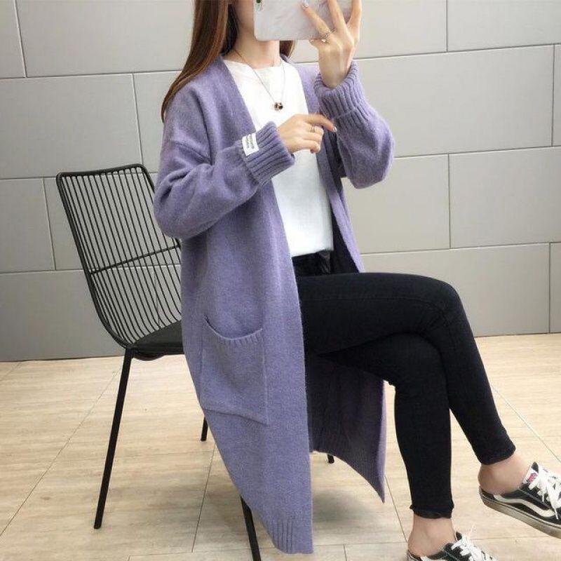 Autumn and Winter Casual Mid-length Sweater Loose Long-sleeved Pocket Cardigan