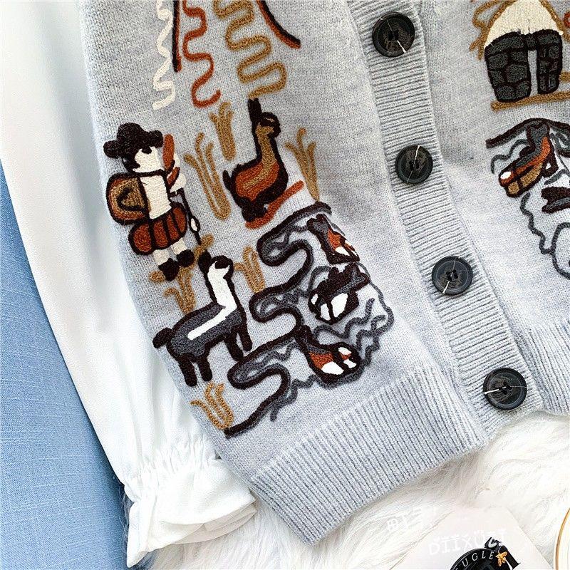 British Style Knitted Waistcoat Vest Women Loose Sleeveless Jacket Outer Sweater Vest Embroidery Waistcoat Women's Sleeveless Sweater Jacket