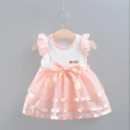 Girls Skirts Girls Baby Embroidered Bow Dresses Children Sweet Princess Skirts Girls Puff Skirts Round Neck Sleeveless