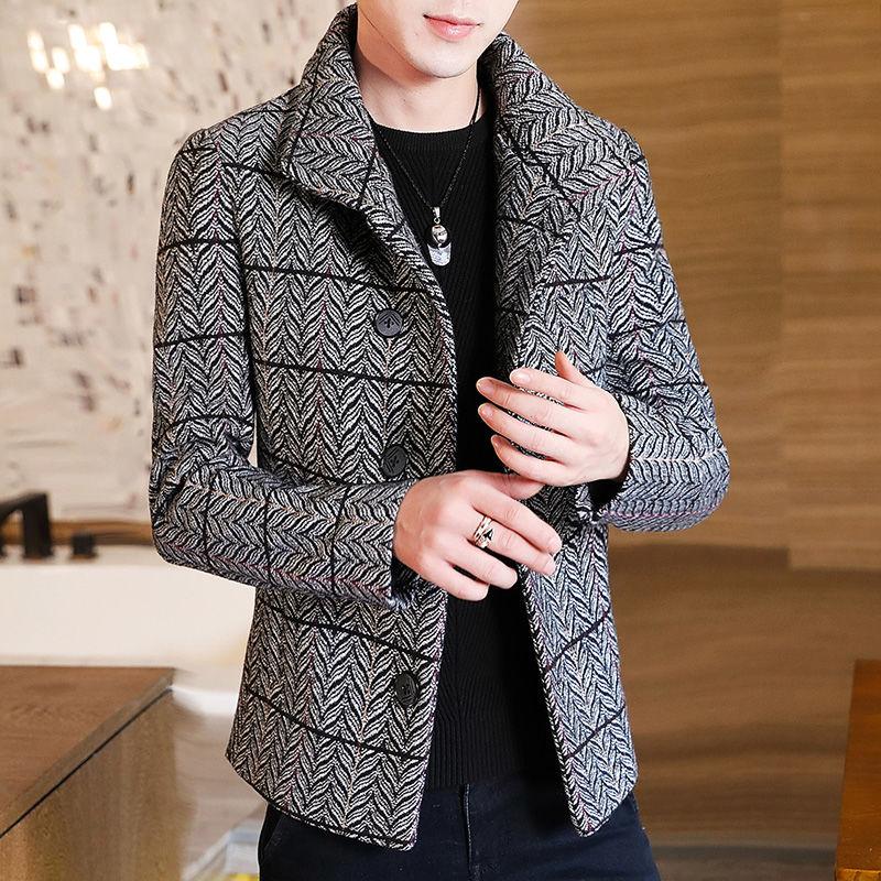 Woolen Jacket Men's Autumn and Winter Lapel Woolen Jacket Youth Handsome Fashion Personality Woolen Jacket