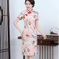 Cheongsam Female Summer Improved Cheongsam Mother Dress Large Size Silk Mid-length Short-sleeved Cheongsam Dress