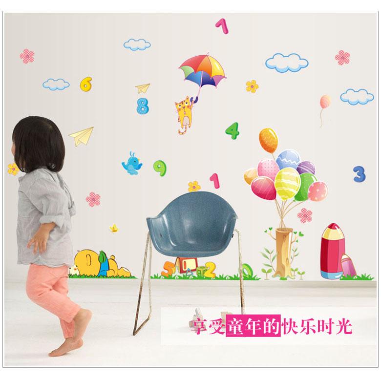 Bear cartoon wall sticker bedroom children room kindergarten decoration balloon digital stickers