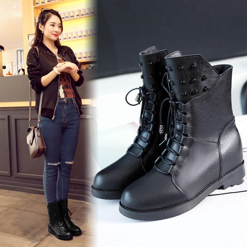 Genuine Leather Ankle Boots for Women Lace Up Platform Boots Women Winter Warm Plush Women Boots