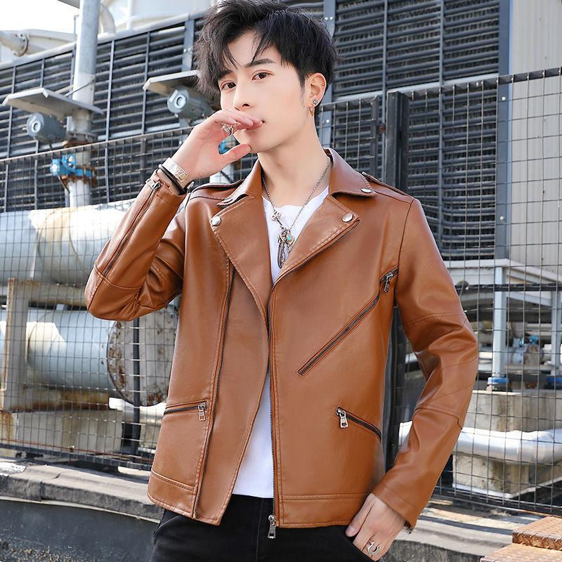 Fall/winter Lapel Leather Men's Korean Youth Leisure Motorcycle Jacket Large Size Leather Jacket