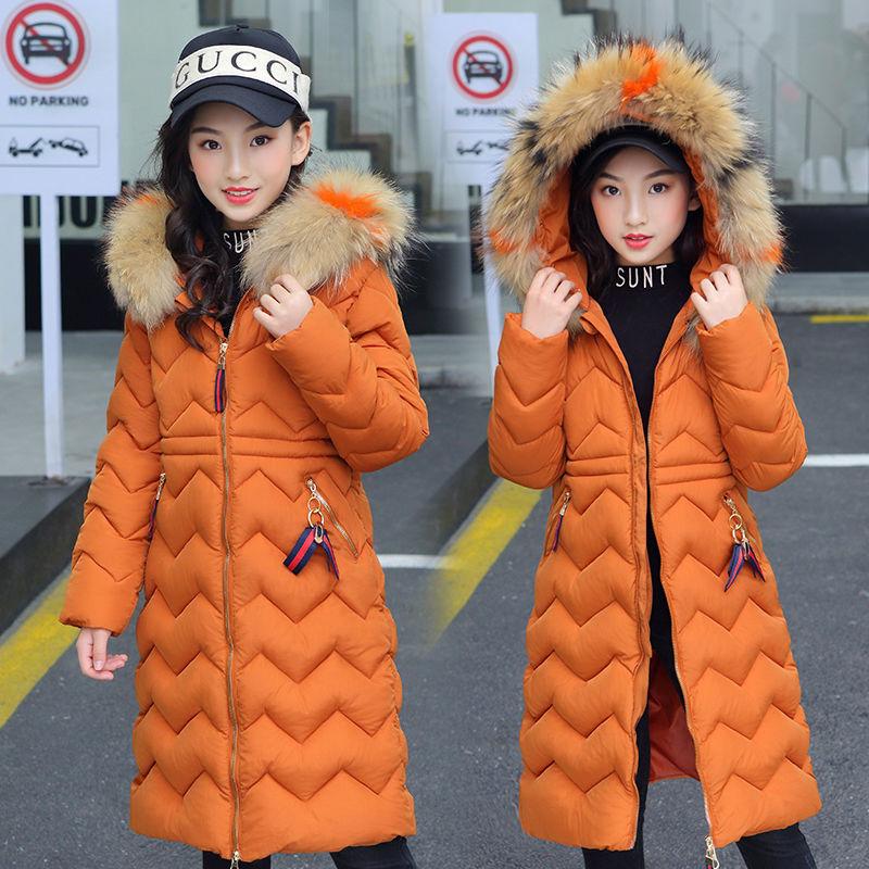 Girls Down Jacket Thickening Velvet Fashion Pike Clothing Long Hooded Kids Winter Parkas