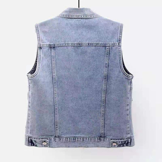 Denim Vest Women Striped Stitching 2021 Spring and Autumn Loose Jacket Waistcoat Women Big Pocket  Clothing