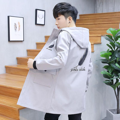 Windbreaker Men's Clothes Spring and Autumn Jacket Woolen Coat Medium and Long Section Large Size Handsome  Jacket Men's Long Thin