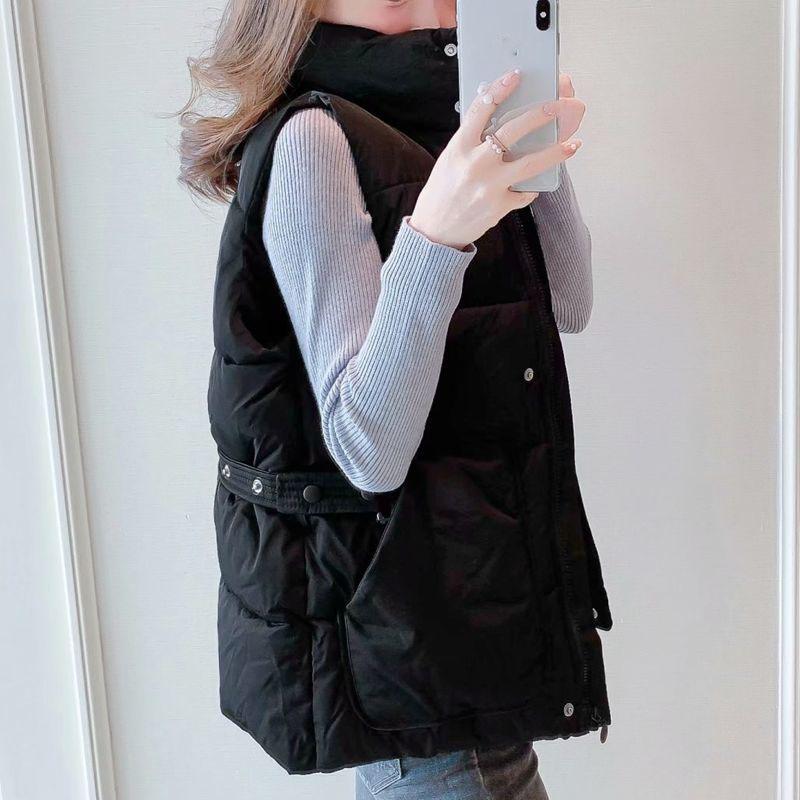 Autumn and Winter Solid Color Casual Down Cotton Vest Korean Version Loose Large Size Stand Collar Thickened Female Jacket