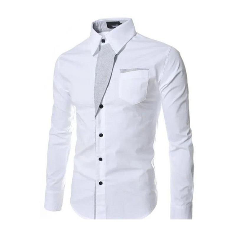 Cotton Shirt Men Tees Slim T-shirts Solid Color Button Up Overshirt Stretch Undies Casual Long Sleeve Cardigan Korean Clothes