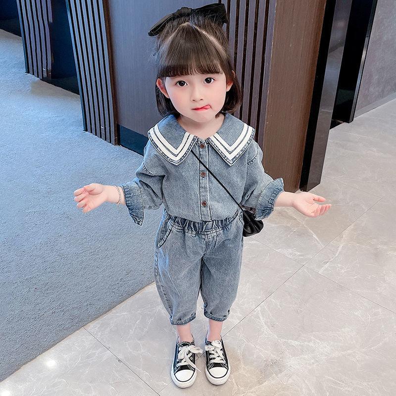 Girls Denim Suit Spring Girl Baby Western Style Children's Children's Clothing Tide Autumn Two-piece Sets