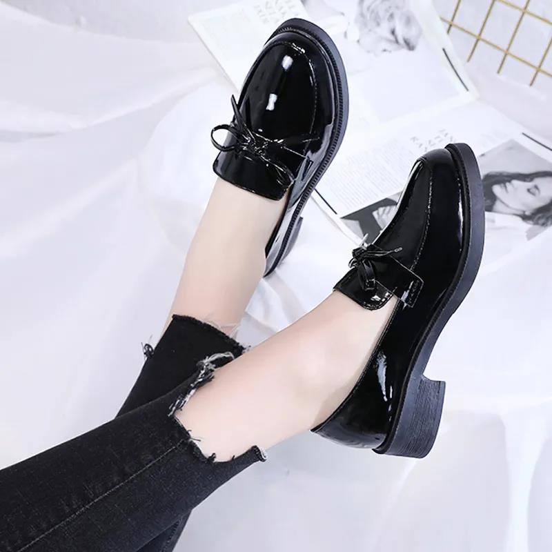 Small Leather Shoes Women's British Style Korean Style All-match Casual Single Shoes Women's College Style Bow Ladies Style Women's Shoes