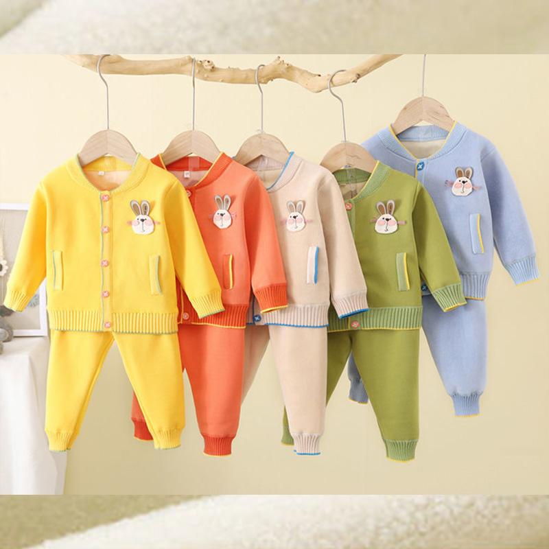 Boys' Autumn Suits Cardigan Jackets Baby Girls Warm and Velvet Knitted Children's Autumn and Winter Baby Clothes Two-piece Suit