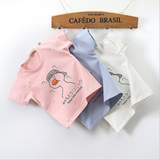 Summer Kids Cute Printing Duck T Shirts Short Sleeve Tops Korean Style O-neck Loose T Shirts for Children Girls and Boys