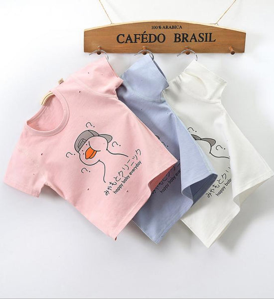 Summer Kids Cute Printing Duck T Shirts Short Sleeve Tops Korean Style O-neck Loose T Shirts for Children Girls and Boys