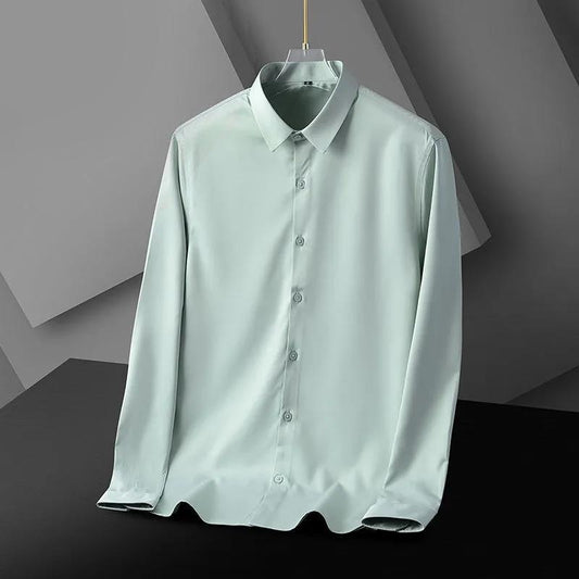 Men's Long-sleeved Shirt Non-iron Silky Breathable Casual Slim Business Stretch Solid Color Men's Shirt