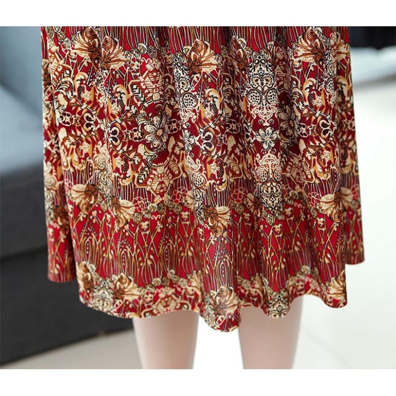 Short-sleeved Dress Retro Floral Women's Mid-length Cover The Belly To Show Thin Temperament Lady's Skirt