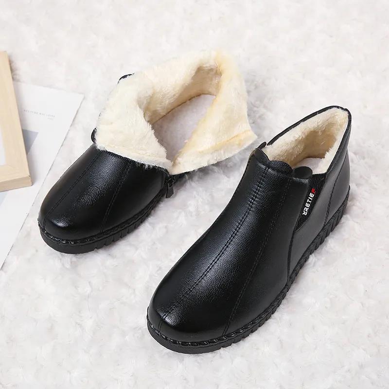 Warm Cotton Shoes Women's Winter Short Boots Soft-soled Mother Shoes Plus Velvet Non-slip Waterproof Leather Shoes Warm Snow Boots