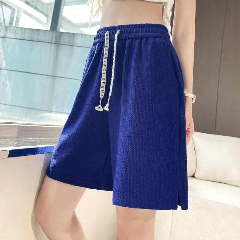 Split Shorts Summer Thin Women's Personalized Drawstring Casual Sports Shorts All-match Loose Wide-leg Five-point Pants Girls Outdoor Middle Pants