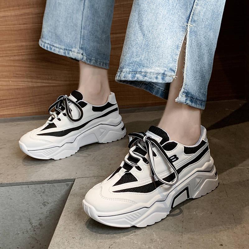 Fashion Women Casual Shoes Leather Platform Shoes Sneakers Ladies White Trainers Chaussure Femme