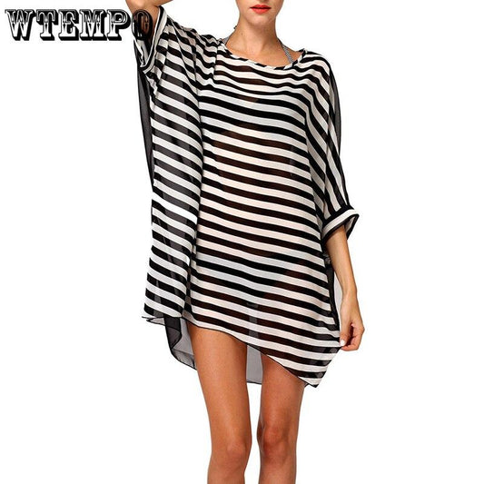 Transparent Striped Dresses for Women Summer Black White Patchwork Sexy Dress Plus Size Loose Short Sleeve vestidos