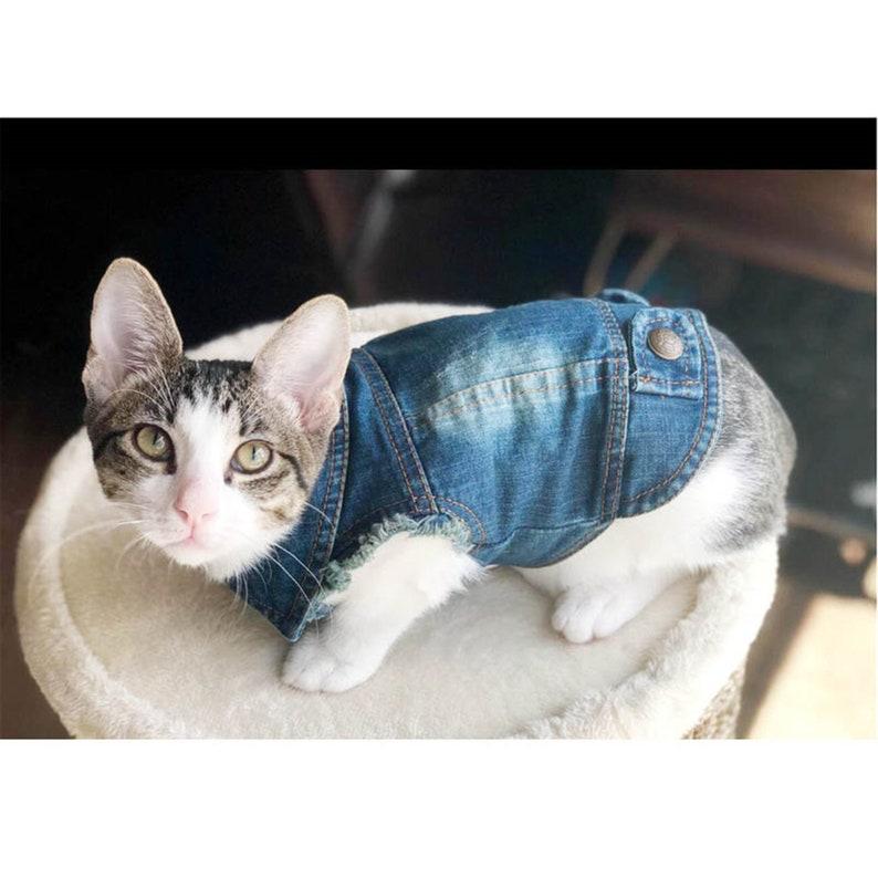 Denim Cat Clothes for Cats Fashion Cat Coat Jacket Warm Outfits Lovely Pet Cat Clothing Casual Jeans Outfits for Dogs Costume