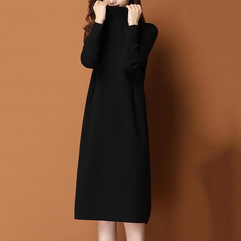 Autumn and Winter Long High-neck Bottoming Skirt Casual Thick Inner Dress All-match Solid Color Female Sweater Dress