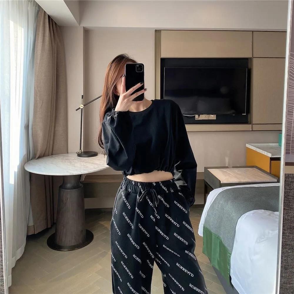 Women Summer Thin Long Pants Vintage Loose Letter Pattern Printed Sport Knickerbockers Versatile Elastic Waist Jogger Pants