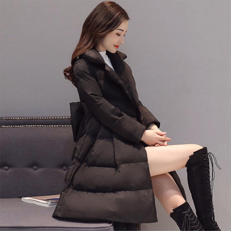 Women's Solid Color Down Jacket Mid-length Down Jacket Winter Korean Style Loose Coat Warm Stand-collar Down Jacket Quilted Jacket