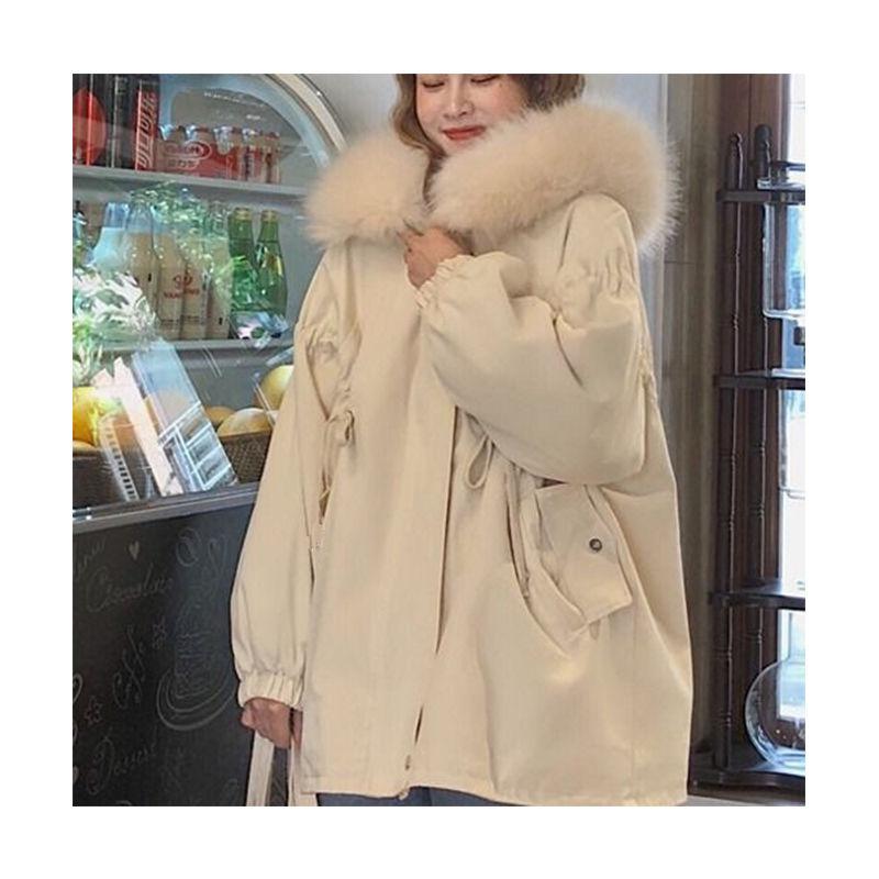 Cotton-padded Jacket Women's Winter Korean Student Loose-fitting Fur Collar Padded Jacket Plus Velvet Thick Mid-length Padded Jacket